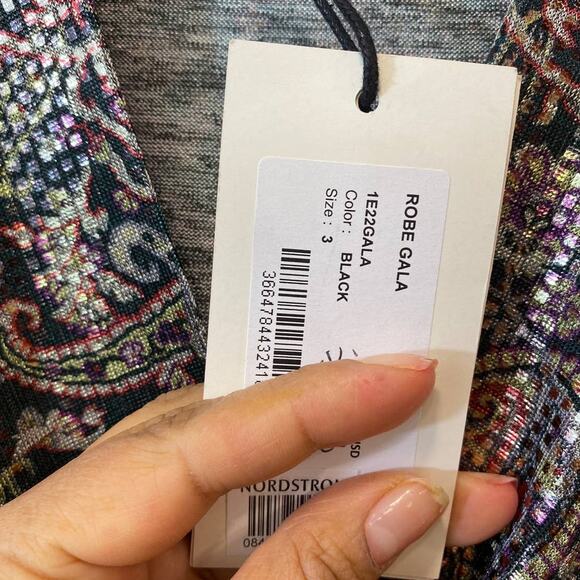 NWT BA&SH Gala Mini Dress Puffed Sleeve Surplice Neckline  Metallic Shimmer  LG - Picture 11 of 13